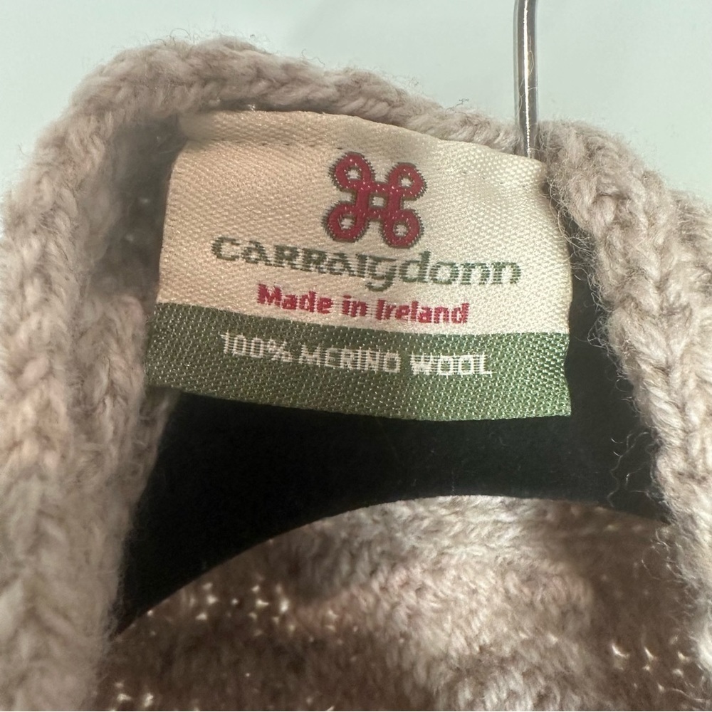 Carraigdonn Irish 100% Merino Wool PocketShawl Womens OS Open Cable Knit Tan Vtg - Picture 4 of 9